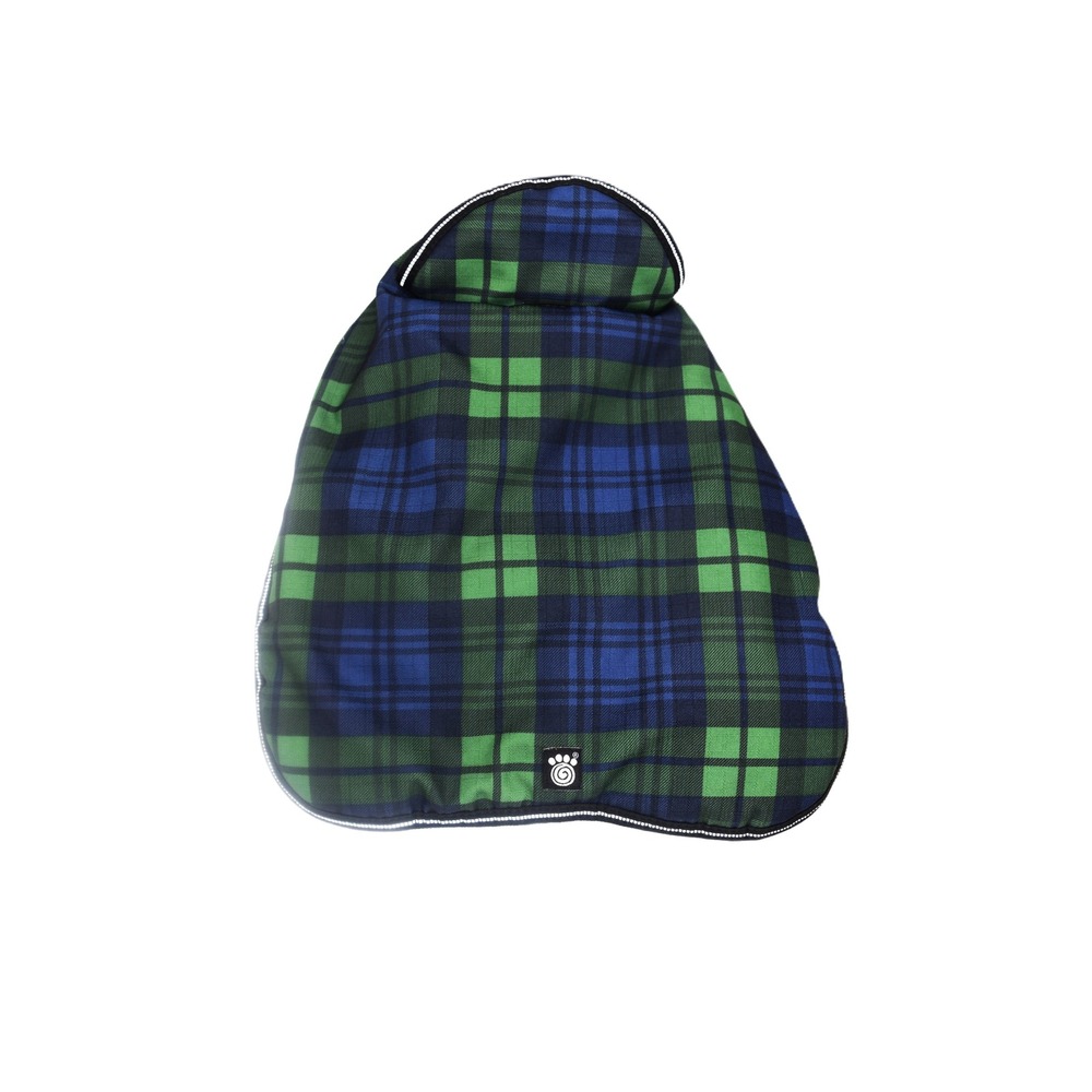 Petrage Designs Plaid Dog‎ Coat Waterproof Breathable Blue Green Reflective Trim